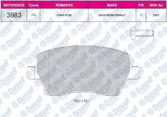 BESER 3983 Fren Balatasi On Wva 23973 ( Renault Clio Iii 1.5dci Kangoo Ii 1.6 Modus 1.2 Dacia Duster 1.6 16v  1.5dci Logan Mcw 1.4 1.6 1.5dci Nissan Micra Iii 1.0 16v 1.2 16v Note 1.4 16v 1.6 160sr 2003-> )